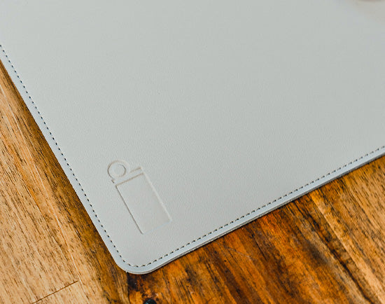 A desk with a Desk Mat from thedeskmat.com on it